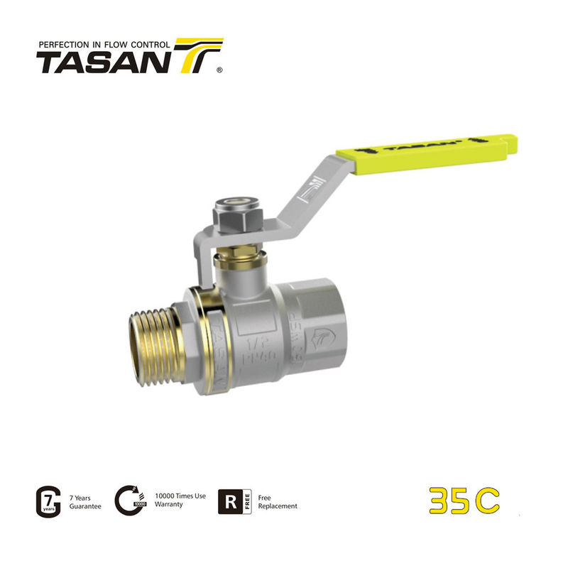 Válvula de esfera de gás de latão PN5/72,5 psi Válvula de esfera de fluxo total 1/2 polegada 35C