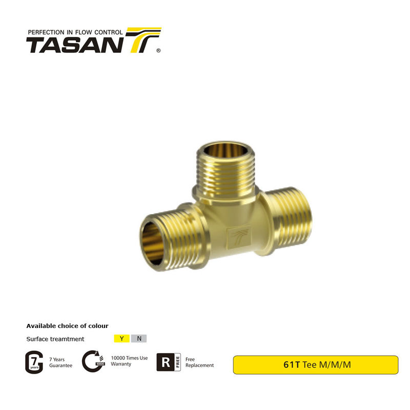 Conector T de latão M/M/M Conexão em T macho de latão 1/4 pol. '~2 pol. 61 T