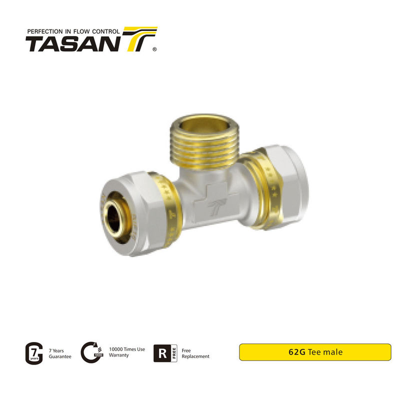 Conexões de compressão de latão de 16 mm para tubo de cobre em T macho de latão anticorrosivo 62G