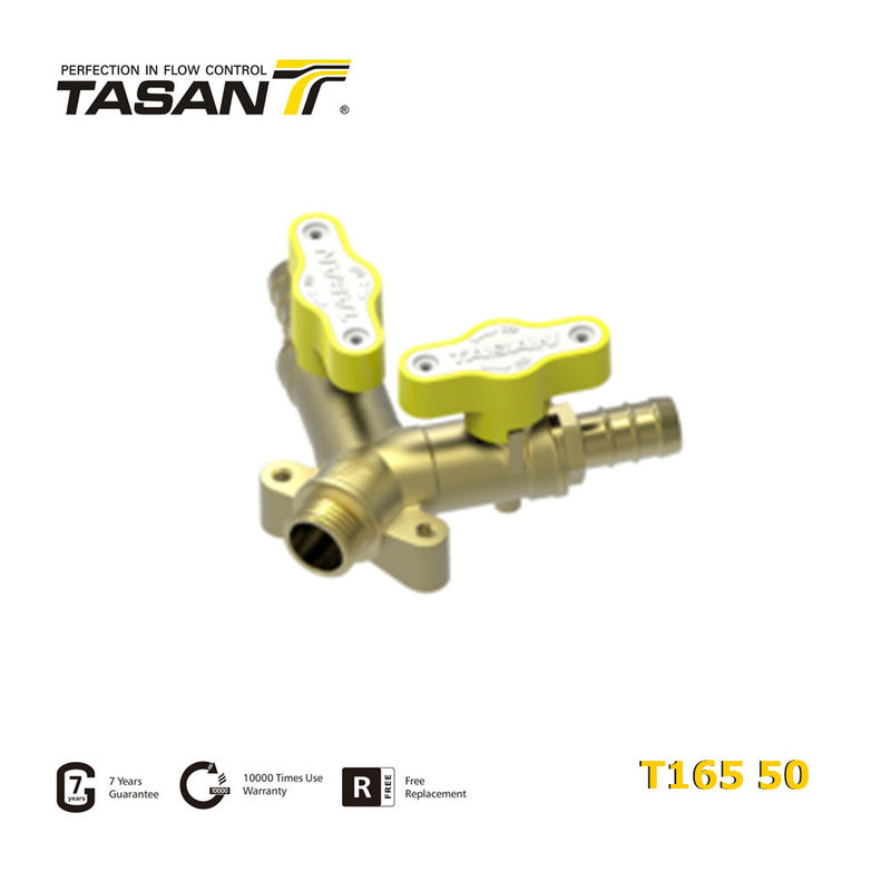 Válvula de gás de latão bidirecional 1/2&quot; x 10,5 mm x 10,5 mm macho x conector de mangueira dupla resistente ao desgaste